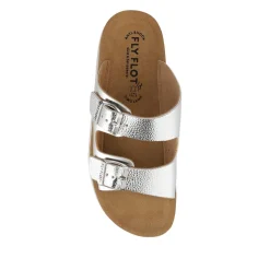 Fly Flot Dual Buckle Strapped Mule Sandals - Silver