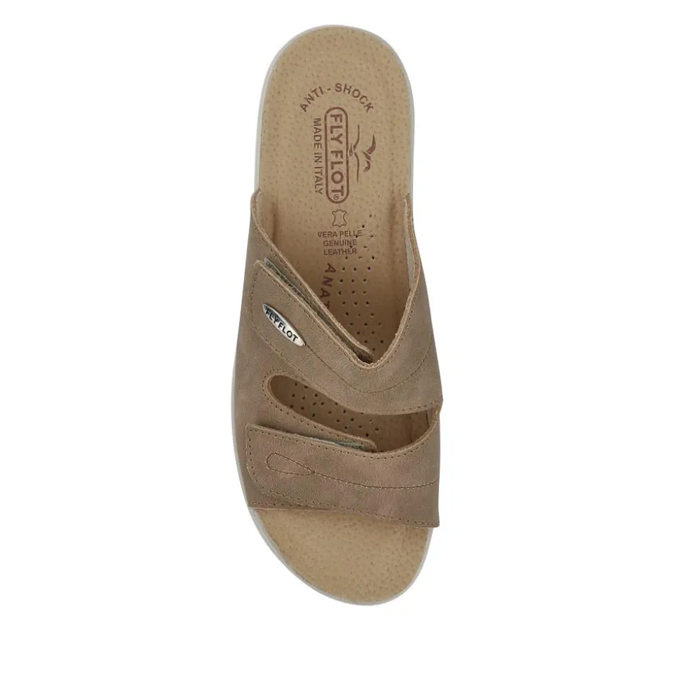 Fly Flot Dual Touch Fastening Leather Mules - Beige