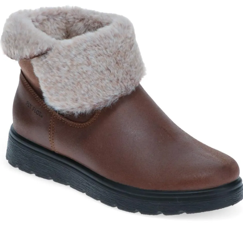 Fly Flot Faux Fur Ankle Boots - Brown