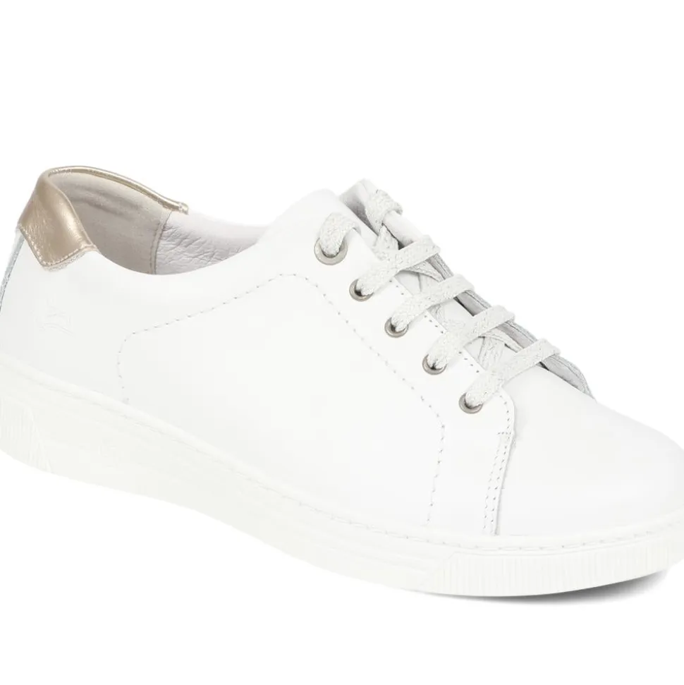 Fly Flot Lace Up Leather Trainers - White-Gold