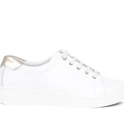 Fly Flot Lace Up Leather Trainers - White-Gold