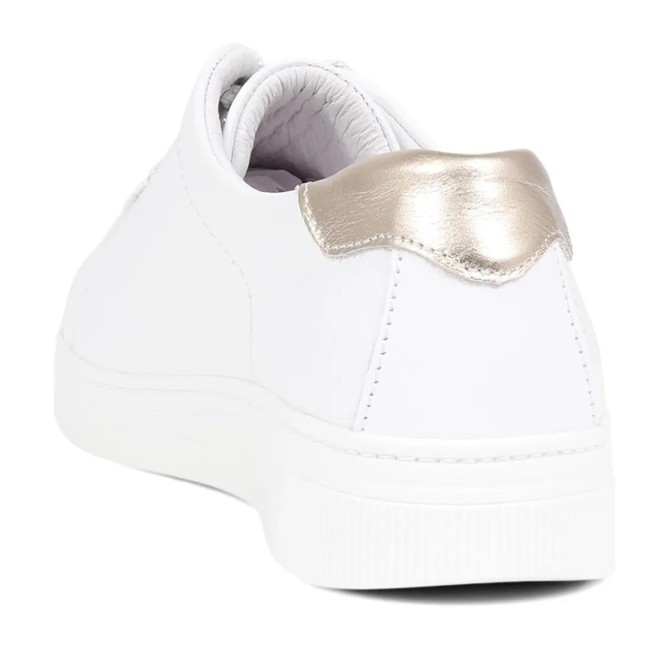 Fly Flot Lace Up Leather Trainers - White-Gold