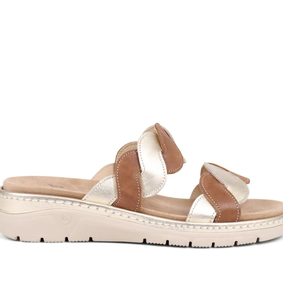 Fly Flot Leather Braided Mule Sandals - Tan-Gold