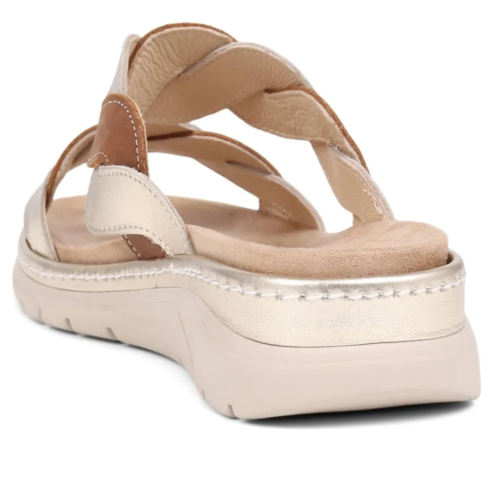 Fly Flot Leather Braided Mule Sandals - Tan-Gold