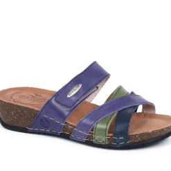 Fly Flot Leather Cross-Strap Mule Sandal - Blue Multi