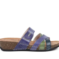 Fly Flot Leather Cross-Strap Mule Sandal - Blue Multi