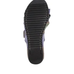 Fly Flot Leather Cross-Strap Mule Sandal - Blue Multi