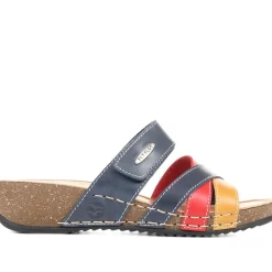 Fly Flot Leather Cross-Strap Mule Sandal - Navy Multi