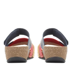 Fly Flot Leather Cross-Strap Mule Sandal - Navy Multi