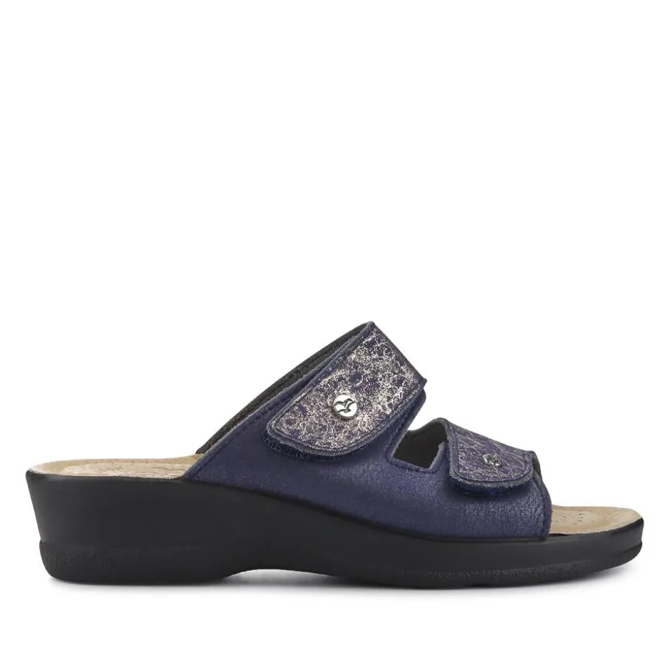 Fly Flot Leather Dual-Strapped Sandals - Blue