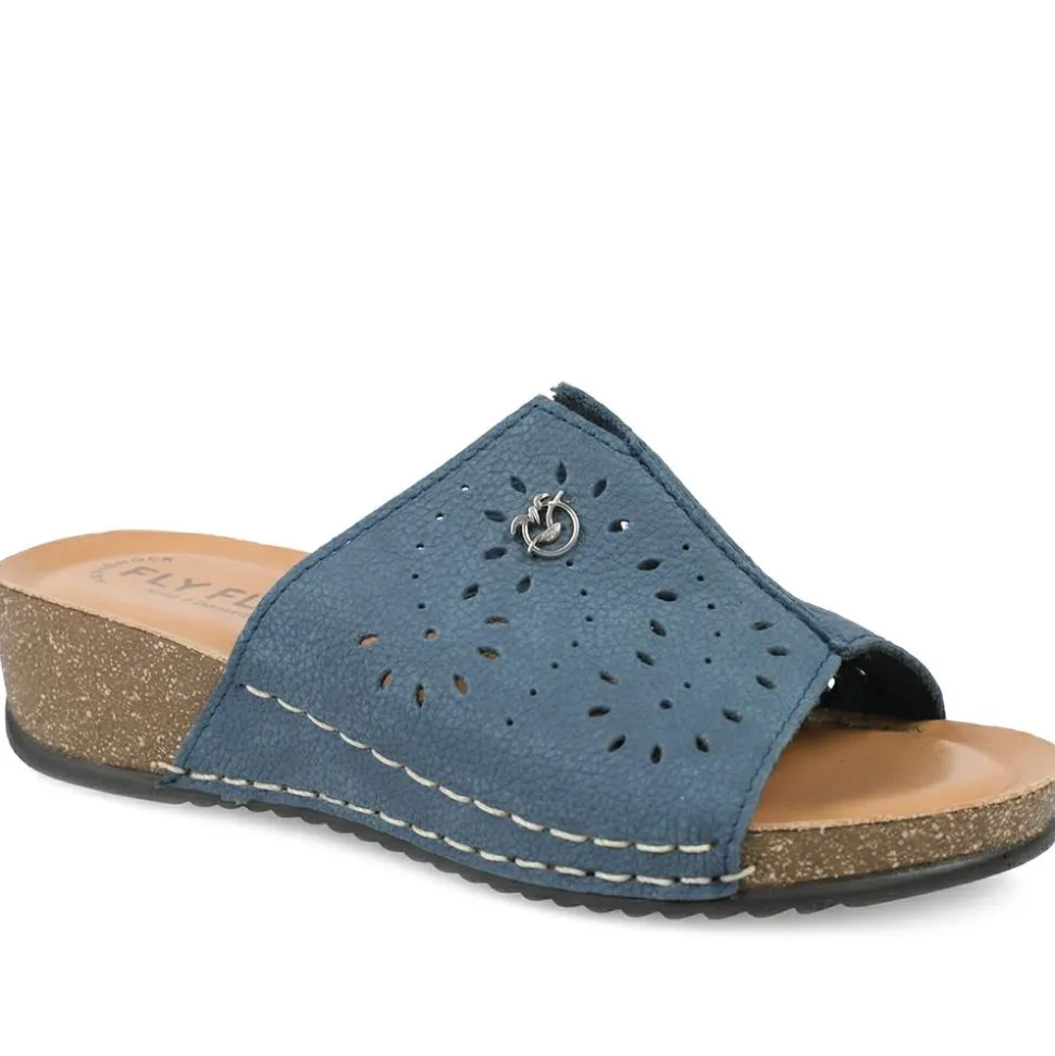 Fly Flot Leather Mule Sandals - Blue