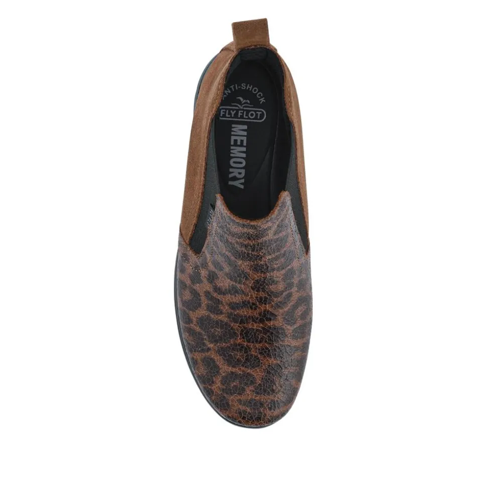 Fly Flot Leather Slip On Boots - Brown Leopard