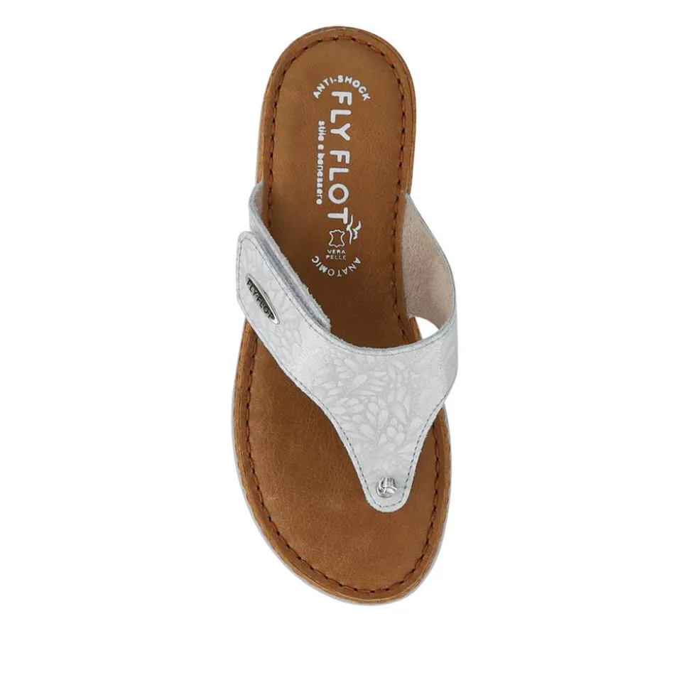 Fly Flot Leather Touch Fasten Toe Post Sandals - White