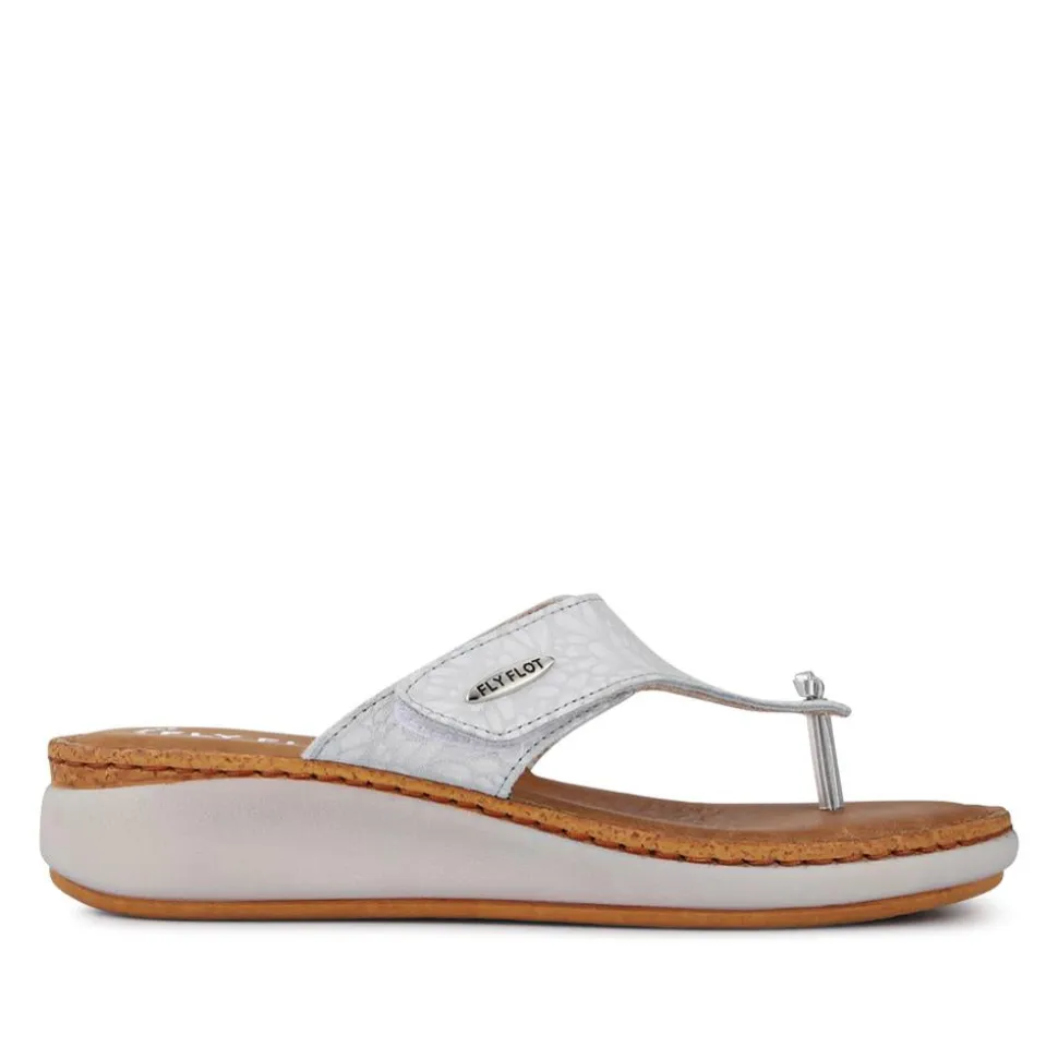 Fly Flot Leather Touch Fasten Toe Post Sandals - White