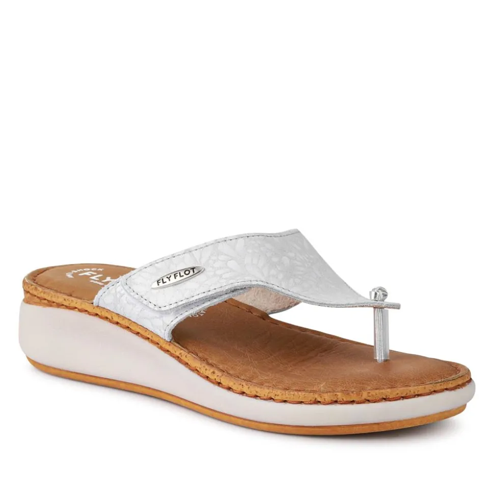 Fly Flot Leather Touch Fasten Toe Post Sandals - White
