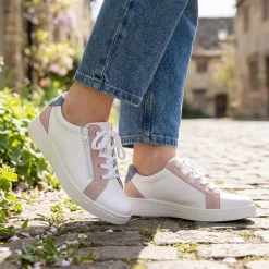 Fly Flot Leather Trainers with Functional Zip - White Multi