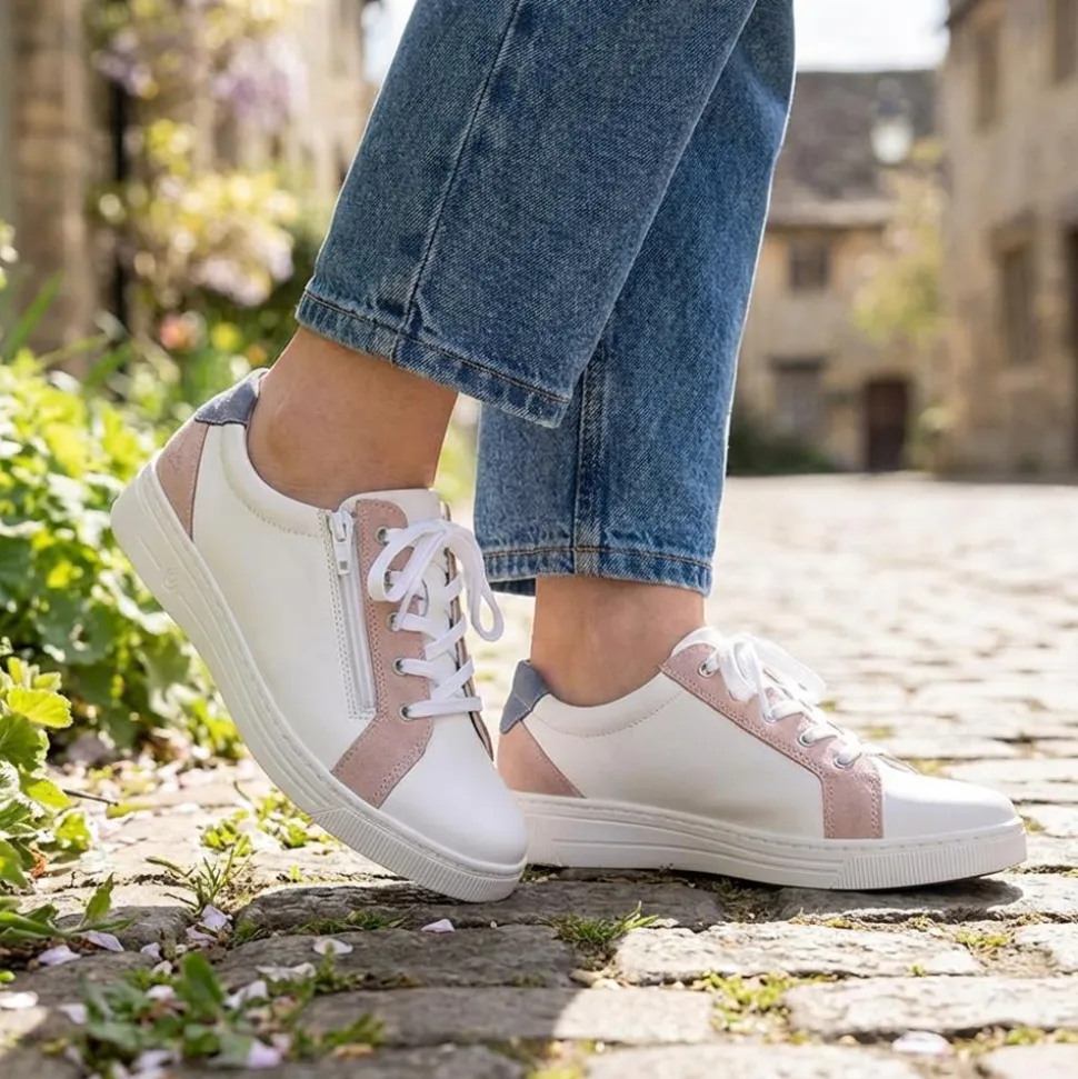 Fly Flot Leather Trainers with Functional Zip - White Multi