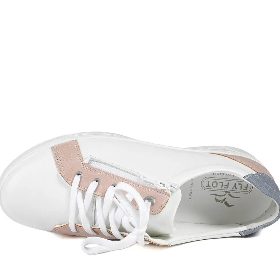 Fly Flot Leather Trainers with Functional Zip - White Multi