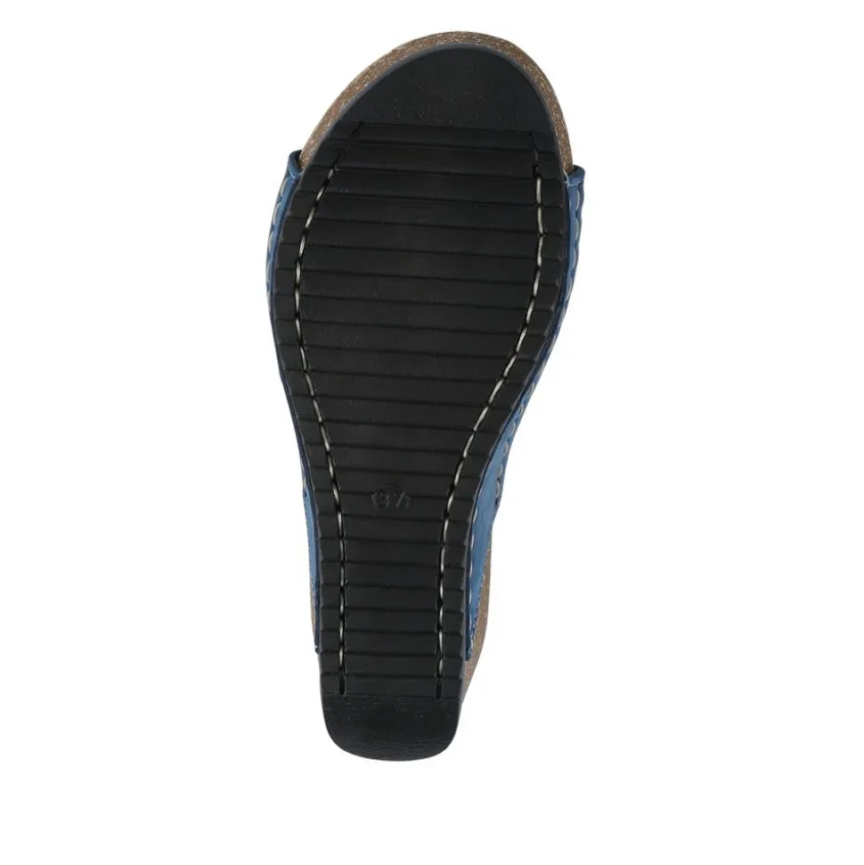 Fly Flot Leather Wedge Heeled Mules - Blue