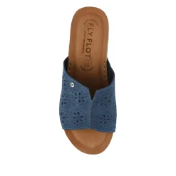 Fly Flot Leather Wedge Heeled Mules - Blue
