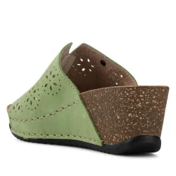 Fly Flot Leather Wedge Heeled Mules - Green