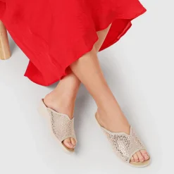 Fly Flot Lightweight Shock Absorbing Leather Mules - Beige