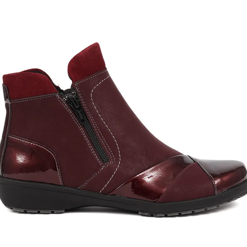 Fly Flot Patent Accented Ankle Boots - Burgundy
