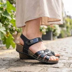 Fly Flot Patent Touch Fasten Sandals - Black
