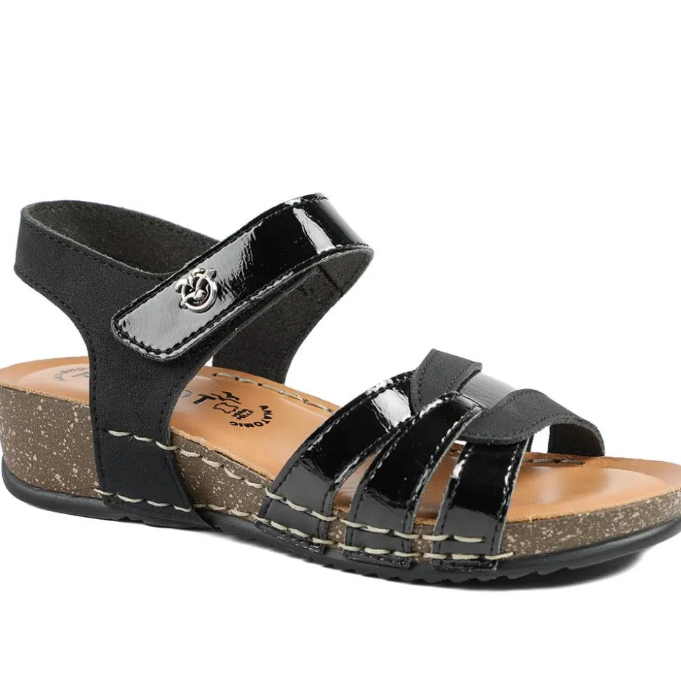 Fly Flot Patent Touch Fasten Sandals - Black