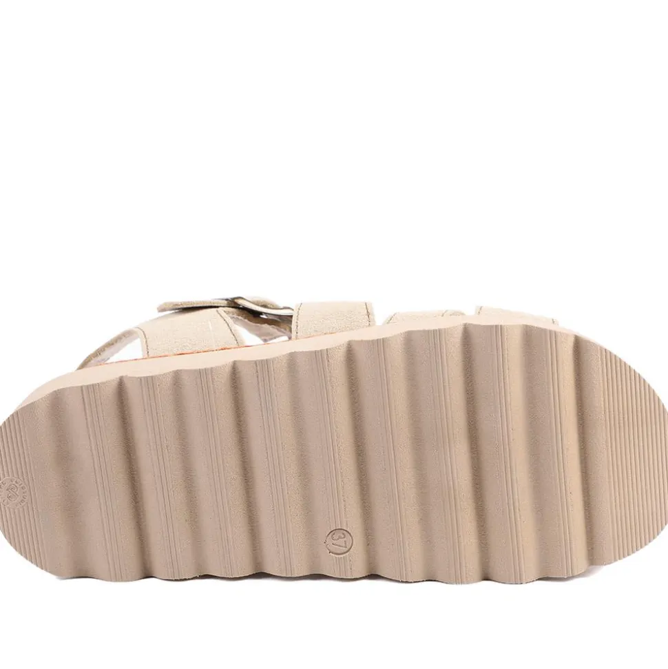 Fly Flot Platform Heel Buckled Sandals - Beige