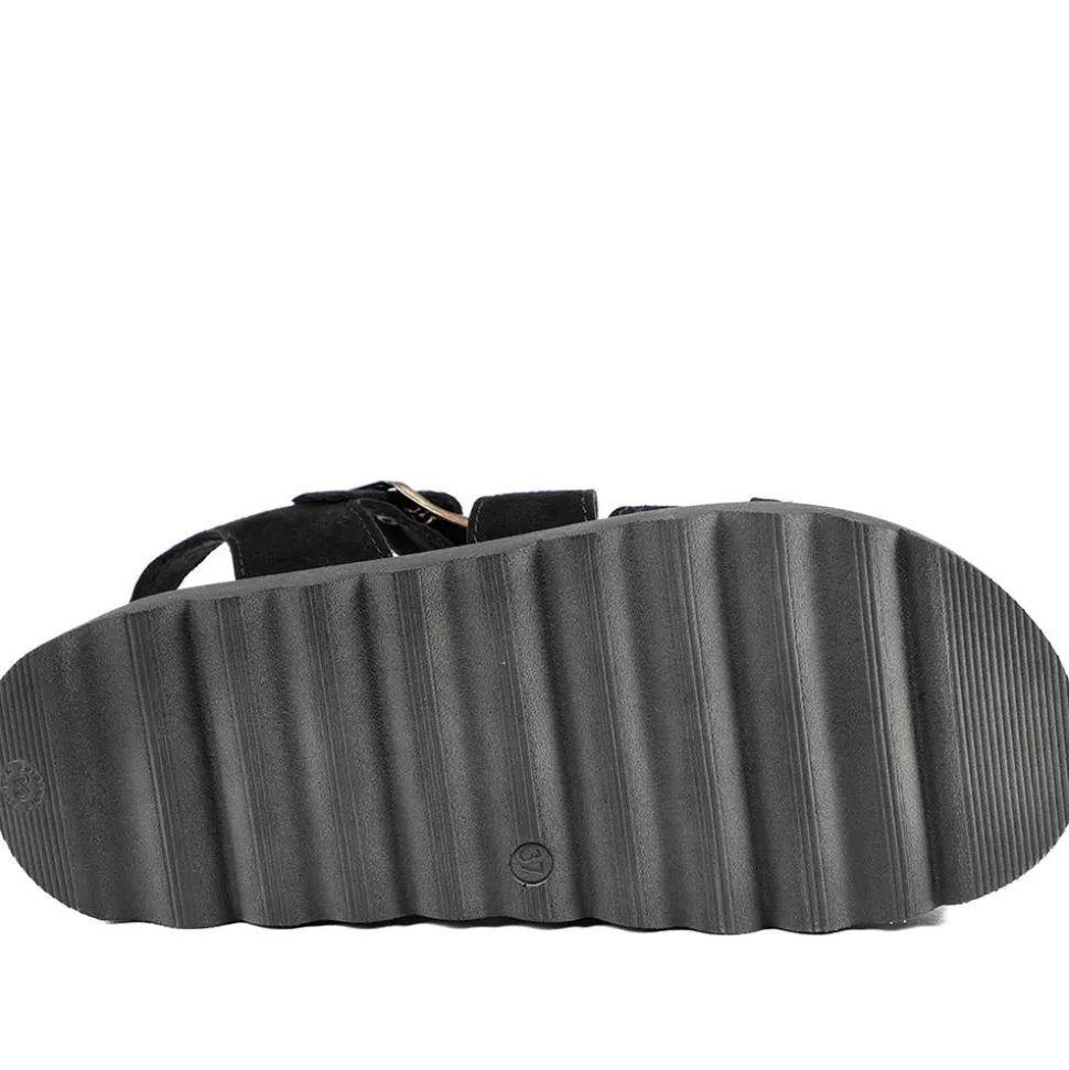 Fly Flot Platform Heel Buckled Sandals - Black