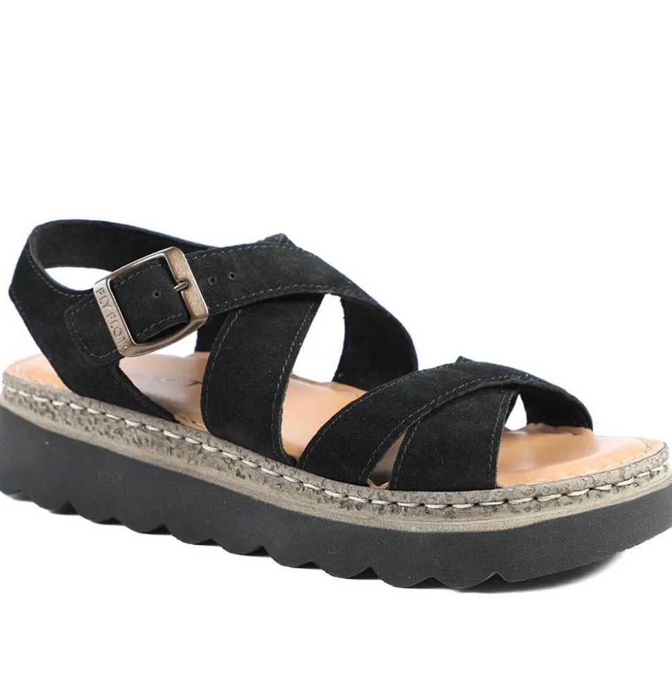 Fly Flot Platform Heel Buckled Sandals - Black