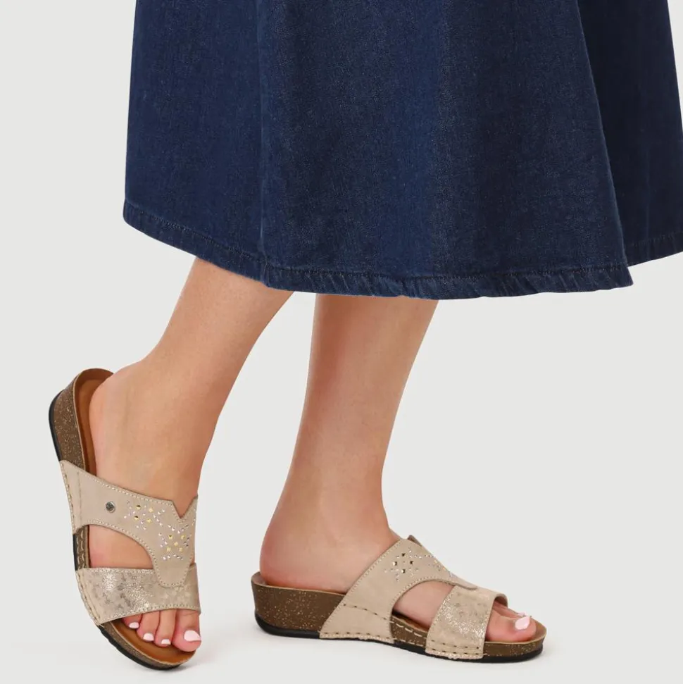 Fly Flot Shock Absorbing Leather Wedge Mules - Beige