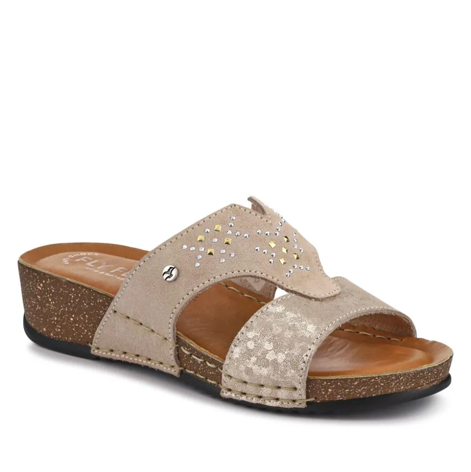 Fly Flot Shock Absorbing Leather Wedge Mules - Beige