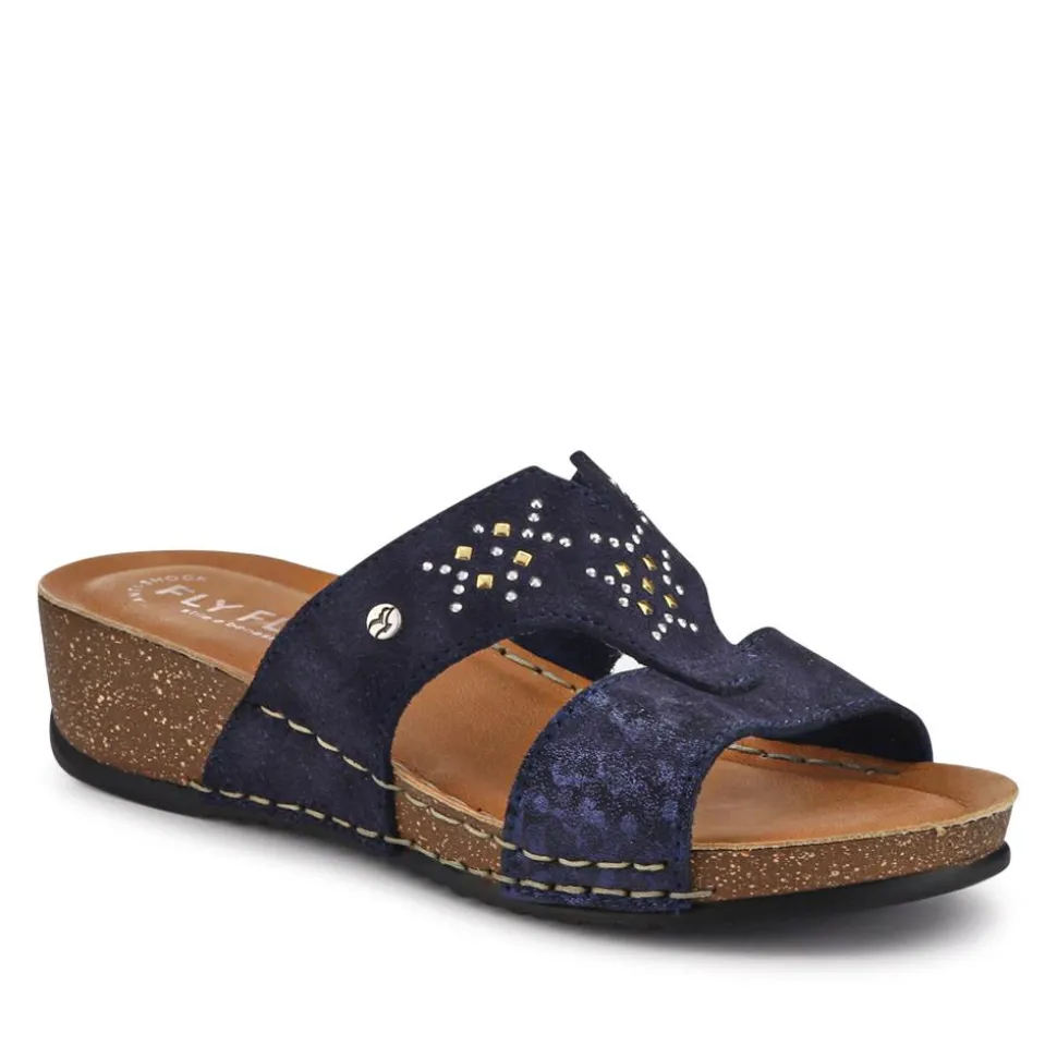Fly Flot Shock Absorbing Leather Wedge Mules - Blue