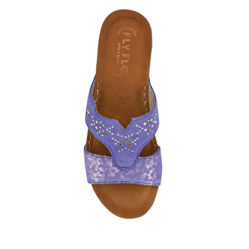Fly Flot Shock Absorbing Leather Wedge Mules - Purple