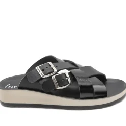 Fly Flot Strappy Dual Buckle Slip On Sandals - Black