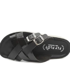 Fly Flot Strappy Dual Buckle Slip On Sandals - Black