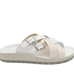 Fly Flot Strappy Dual Buckle Slip On Sandals - Ivory
