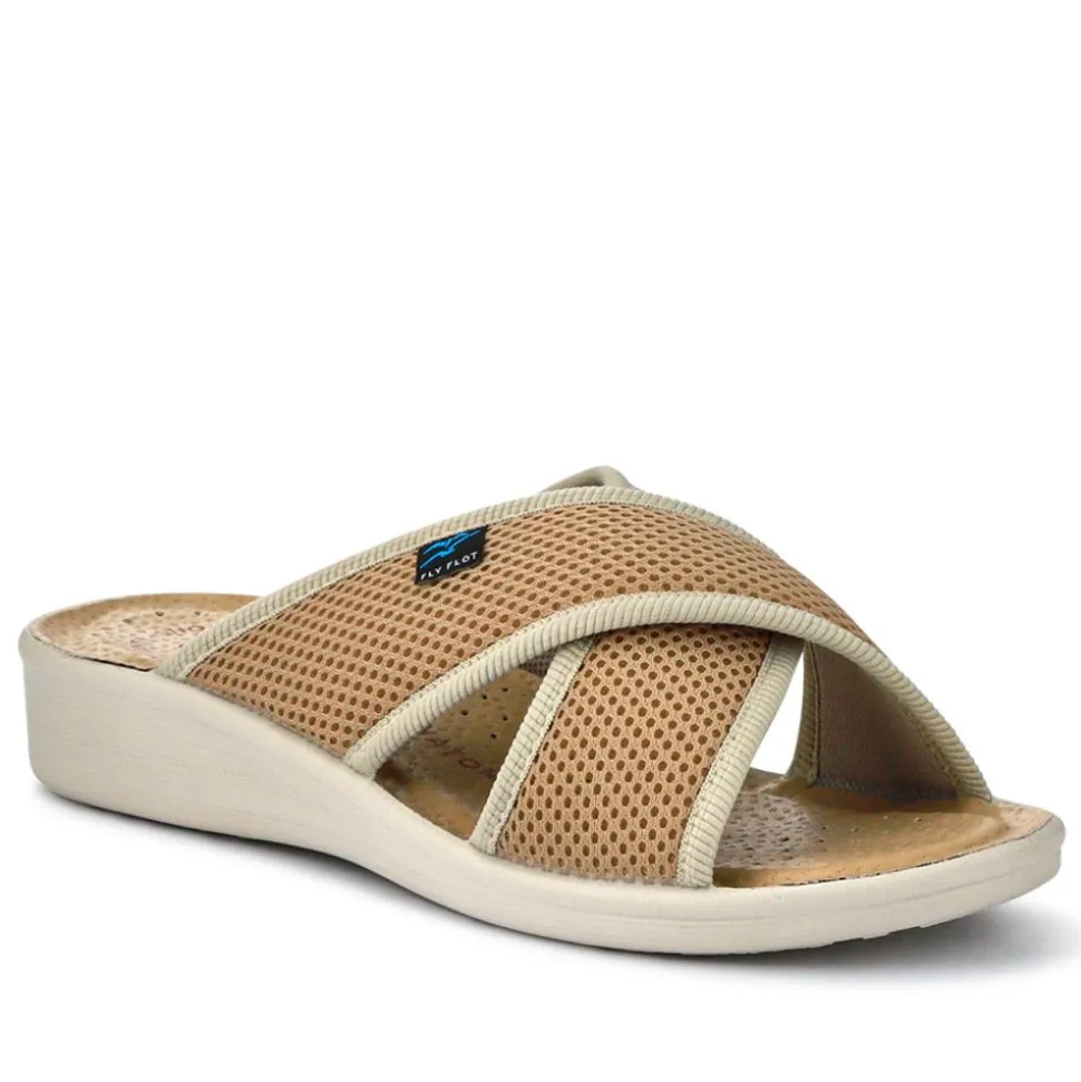Fly Flot Strappy Leather Self-Moulding Mules - Beige