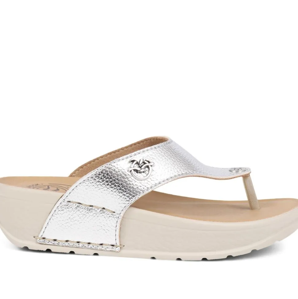 Fly Flot Toe Post Platform Sandals - Silver