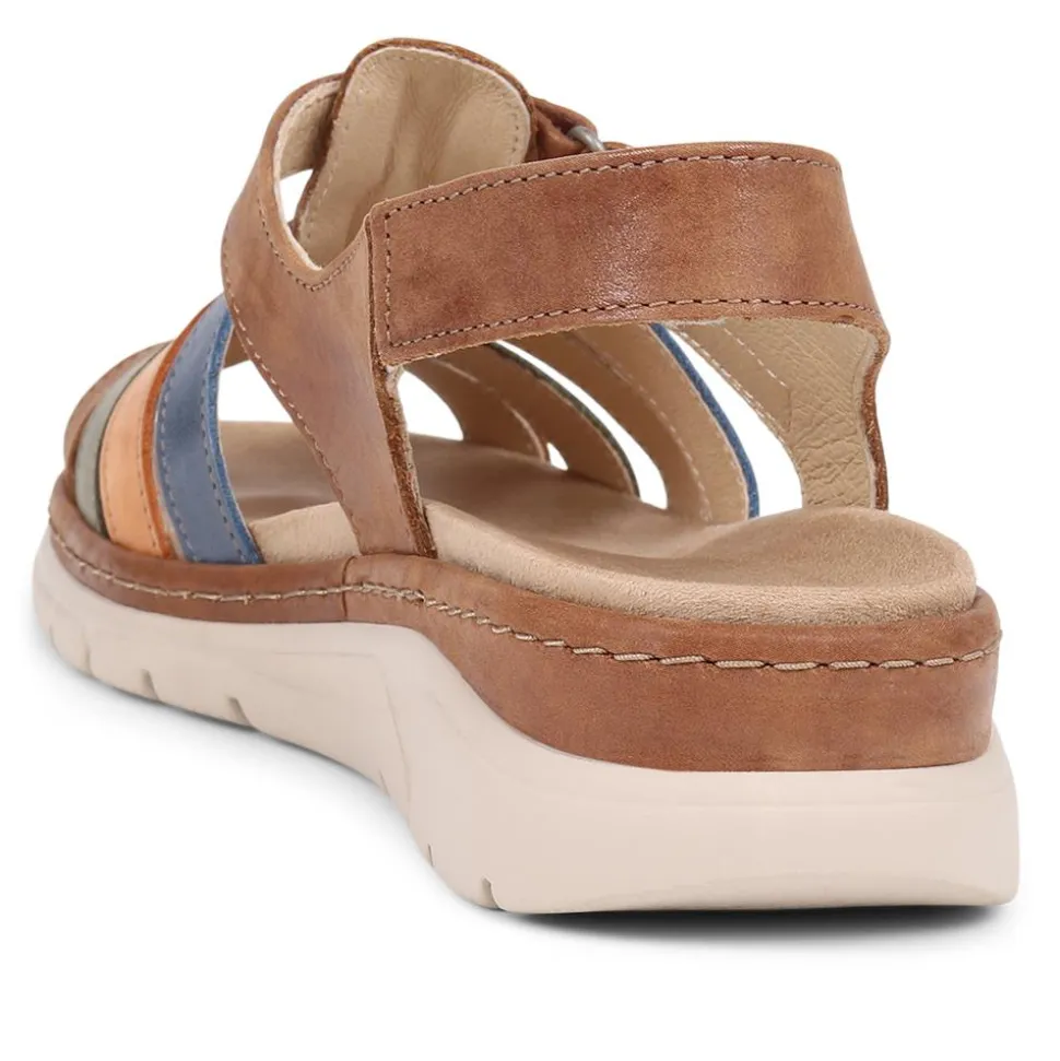 Fly Flot Touch Fasten Leather Sandals - Tan Multi