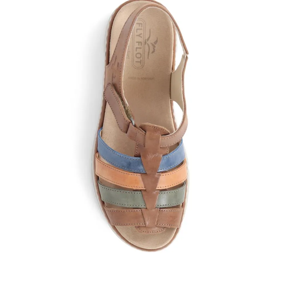 Fly Flot Touch Fasten Leather Sandals - Tan Multi