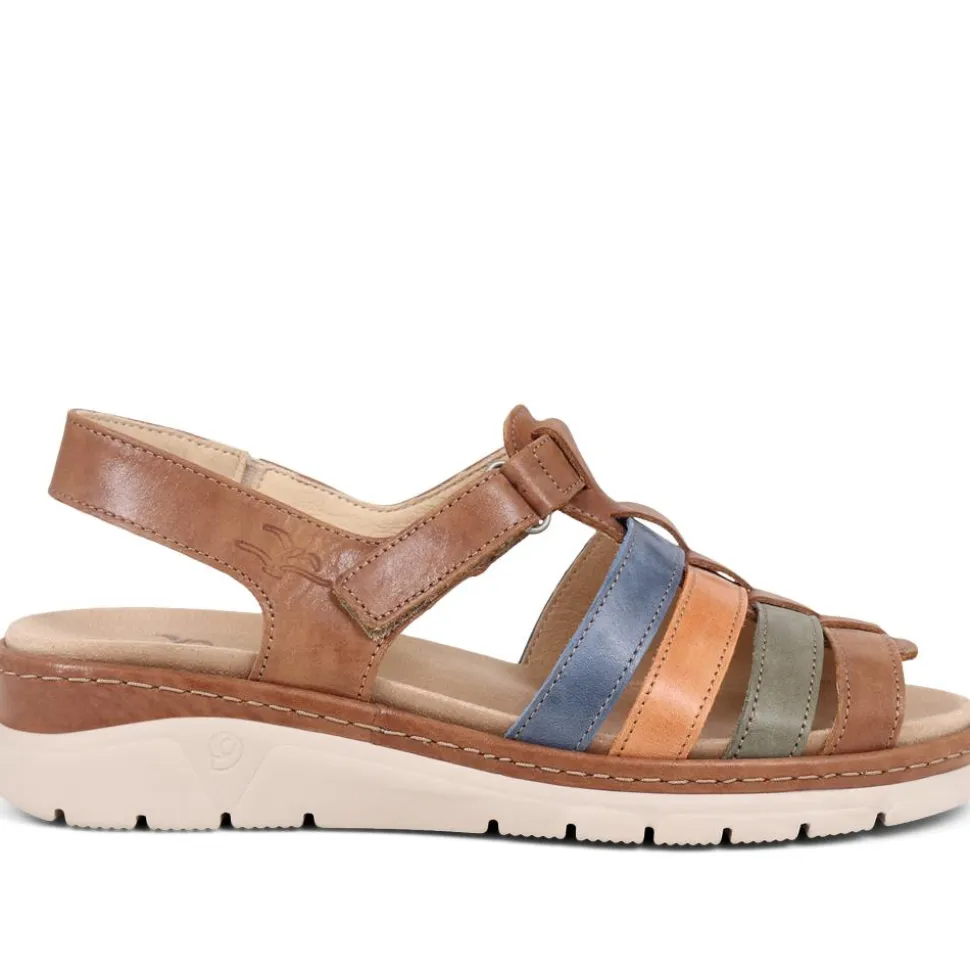 Fly Flot Touch Fasten Leather Sandals - Tan Multi