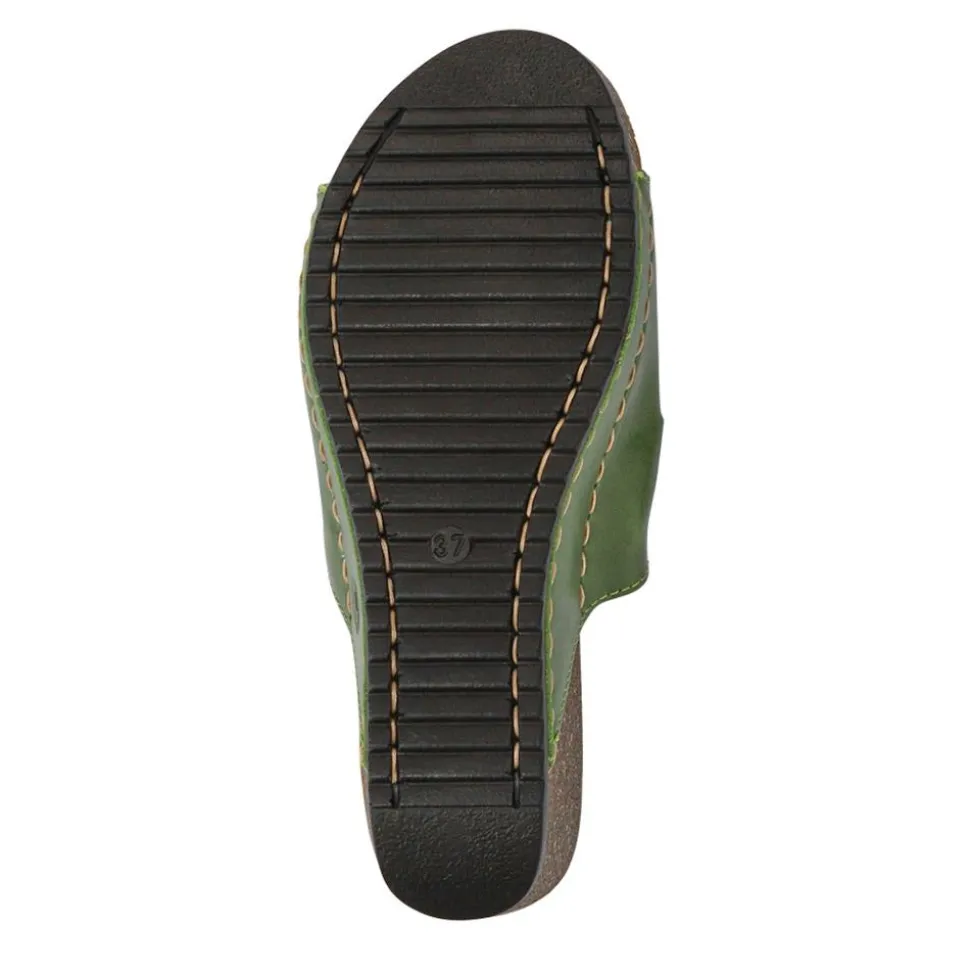 Fly Flot Wedge Heeled Mule Sandals - Green