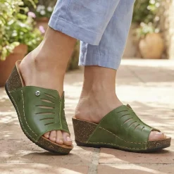 Fly Flot Wedge Heeled Mule Sandals - Green