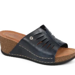 Fly Flot Wedge Heeled Mule Sandals - Navy