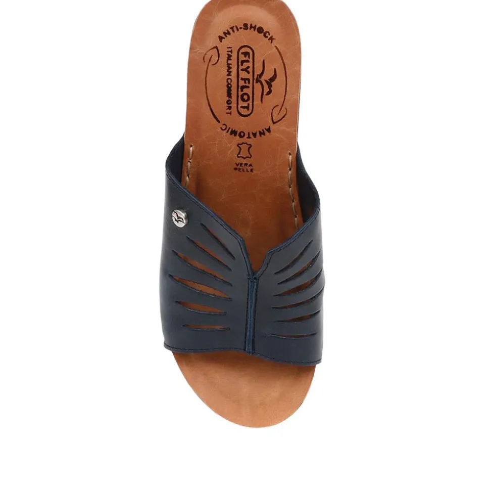 Fly Flot Wedge Heeled Mule Sandals - Navy