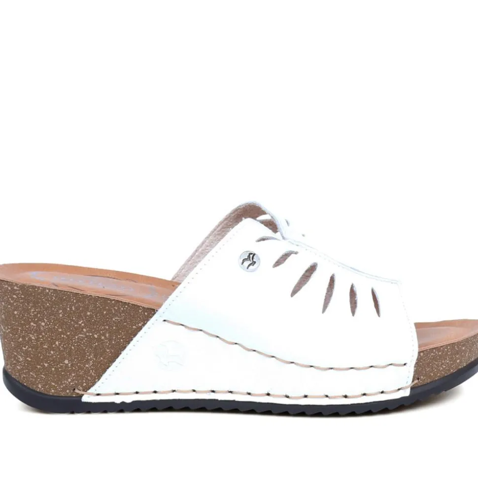 Fly Flot Wedge Heeled Mule Sandals - White