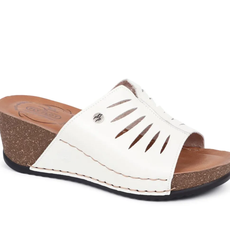 Fly Flot Wedge Heeled Mule Sandals - White